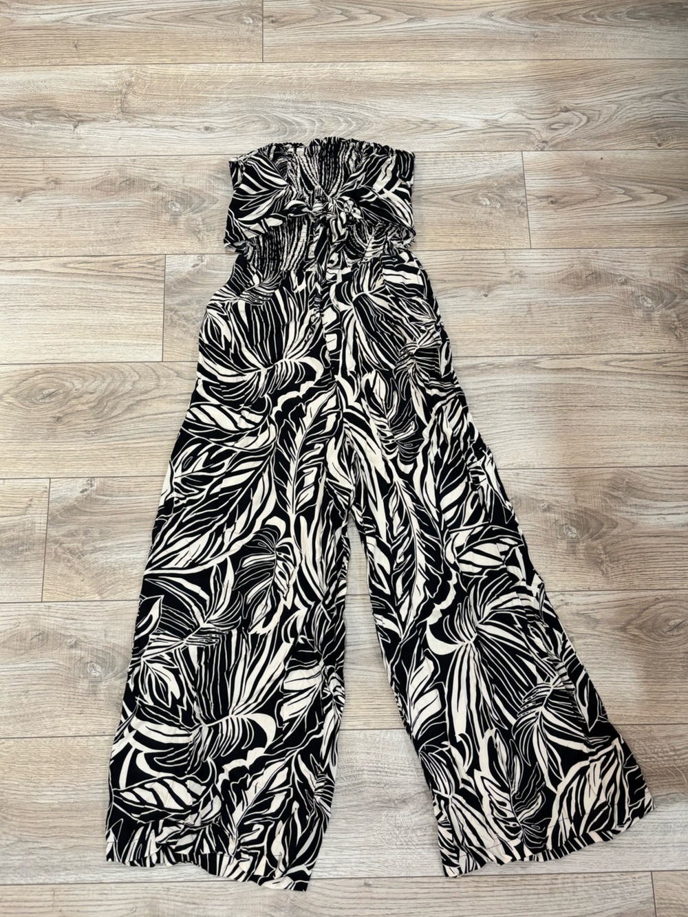 Patrons of Peace Black & Cream Tropical Wide Leg Jumpsuit M